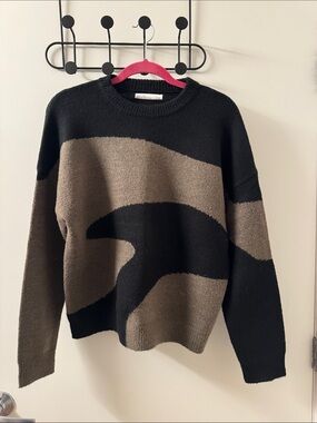 Oak + Fort Colorblock Black and Brown Abstract Crewneck Sweater